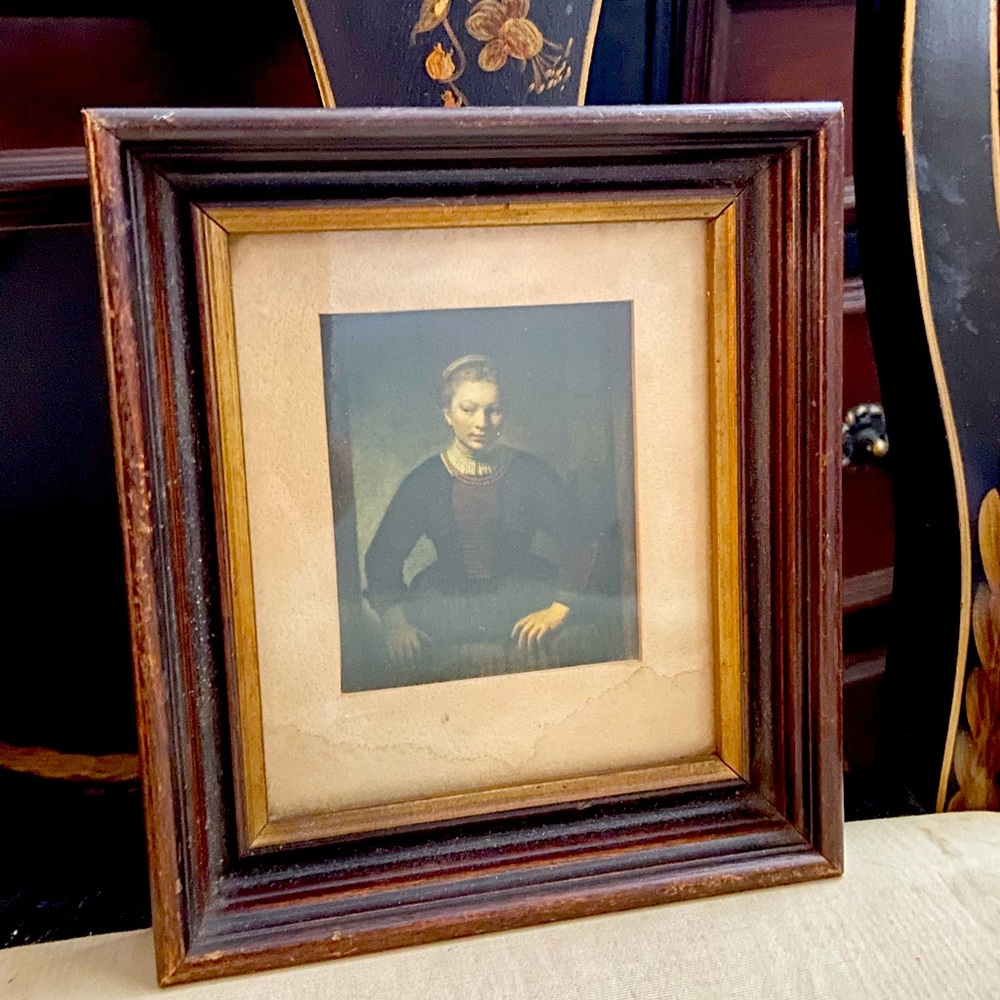 Antique Mini Painting Repro in Original Wooden Gilded Frame and Mat